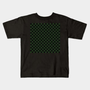 Wonky Checkerboard, Black and Green Kids T-Shirt